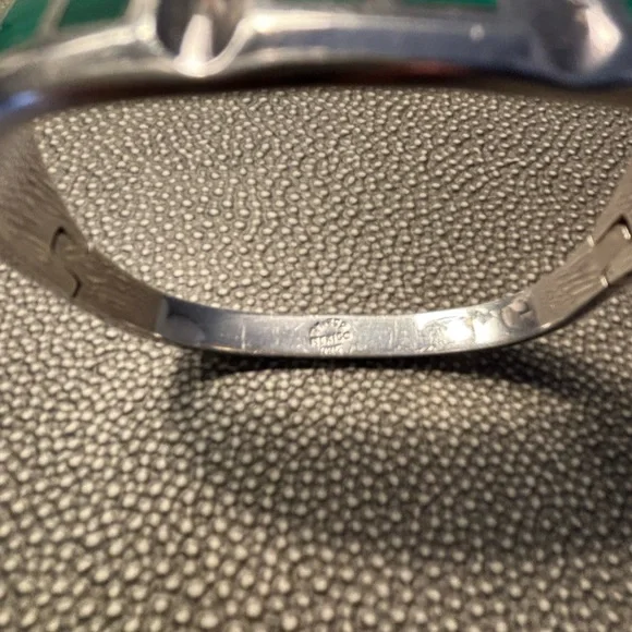 Vintage Taxco Mexico 925 Sterling Silver Hinged Bangle Bracelet Malachite Inlay - Picture 3 of 5